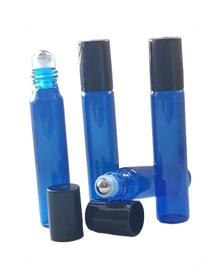 10ml stiklo kelioniniai kosmetikos buteliukai su nerūdijančio plieno aplikatoriais mėlynas