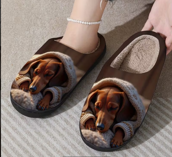 Šlepetės su mielu takso veislės šuneliu Dydis 37/38/38