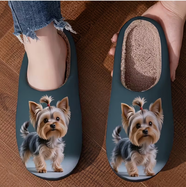 Šiltos šlepetės su jorkšyro atvaizdu. Dydžiai  36/ 37/38