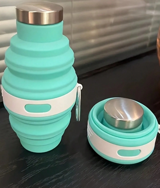 Silikoninė ,lengva ,patogi kelioninė MĖTINĖS spalvos gertuve 0.75 ml