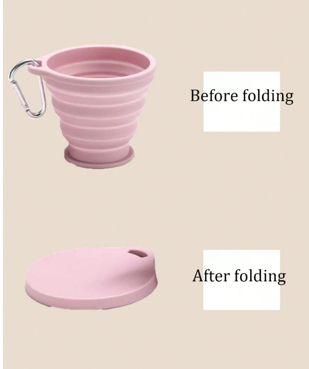 Kelioninis, silikoninis, sulankstomas ROŽINIS puodelis