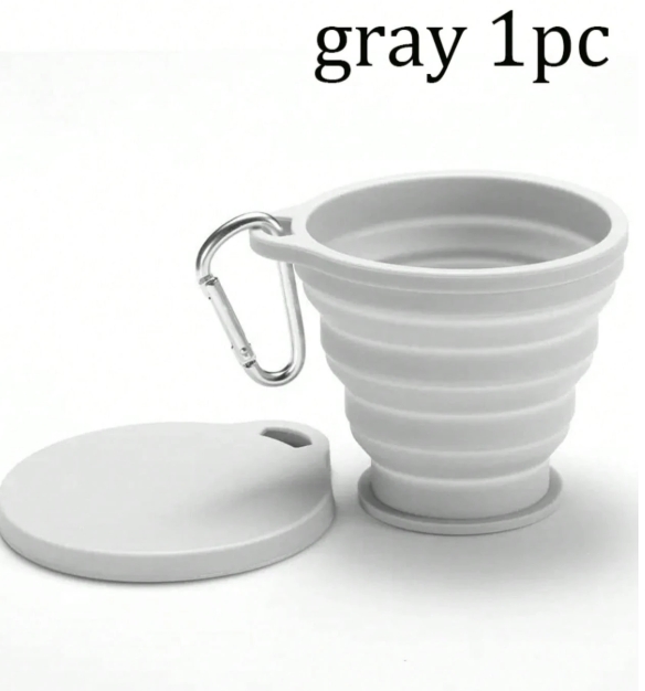 Kelioninis ,sulankstomas, silikoninis, su dangteliu PILKAS puodelis