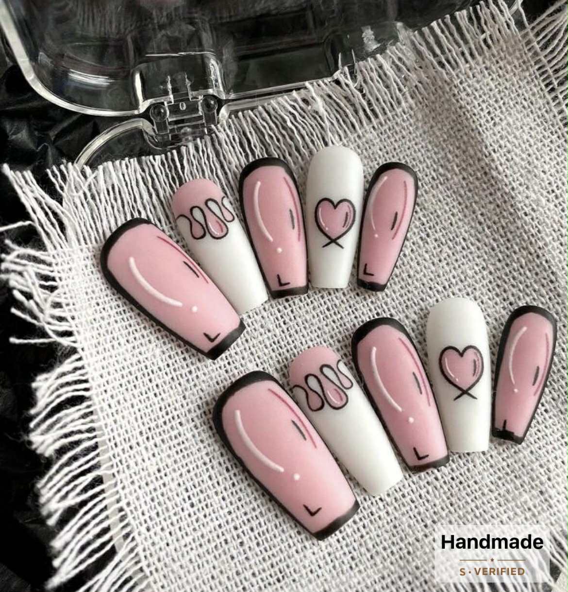 Press on NAGAI kaip salone, rožiniai anime stiliaus su nagų daile