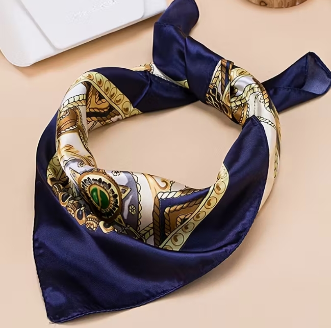 Karališkos mėlynos spalvos prabangi retro stiliaus skarelė 60 x 60