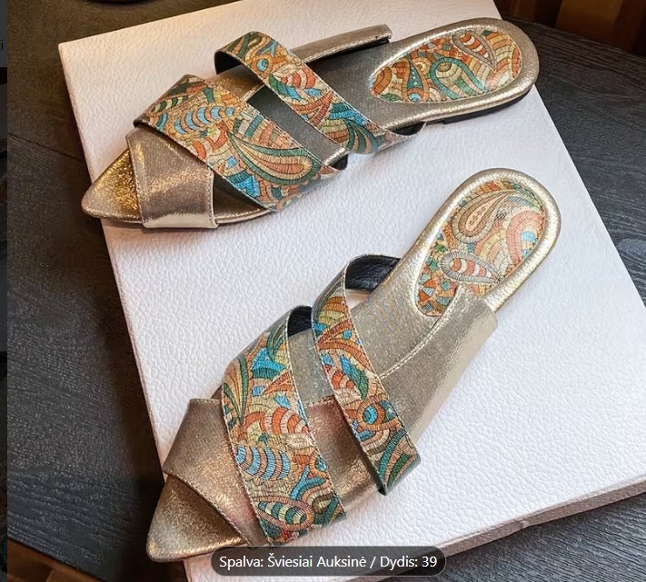 Moteriški retro stiliaus plokščiapadžiai sandalai, vasaros šlepetės 39 dydis